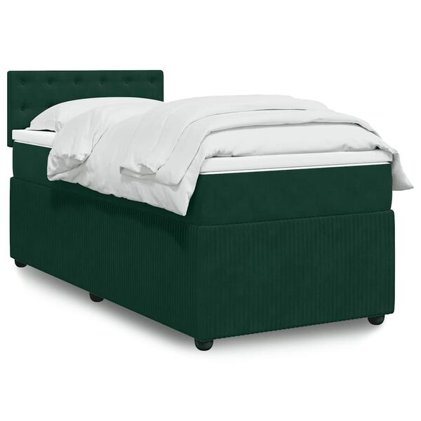 vidaXL Cama box spring con colch&oacute;n terciopelo verde oscuro 90x200 cm