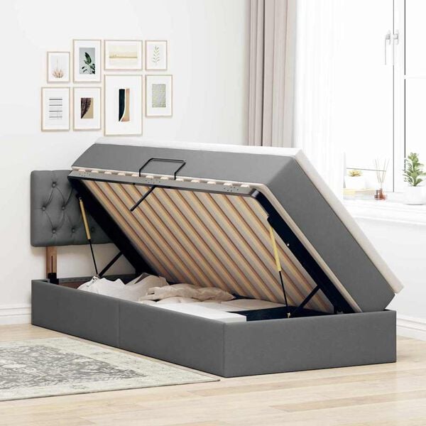vidaXL Cama con almacenamiento y LED Gris oscuro 90 x 200 cm tela