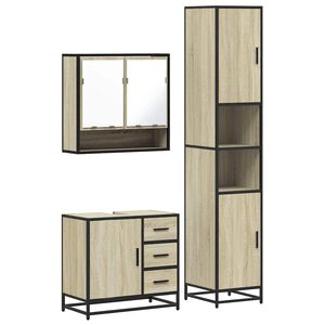 vidaXL Set de muebles de ba&ntilde;o 3 pzas madera contrachapada roble Sonoma