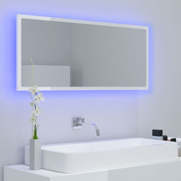 vidaXL Espejo de ba&ntilde;o LED acr&iacute;lico blanco brillo 100x8,5x37 cm