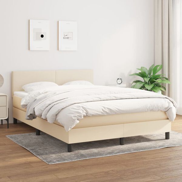 vidaXL Cama box spring con colch&oacute;n tela color crema 140x200 cm