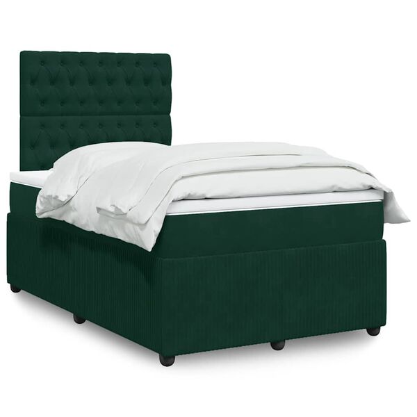 vidaXL Cama box spring con colch&oacute;n terciopelo verde oscuro 120x190 cm