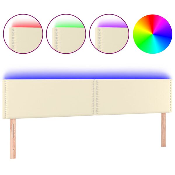 vidaXL Cabecero con LED cuero sint&eacute;tico color crema 200x5x78/88 cm