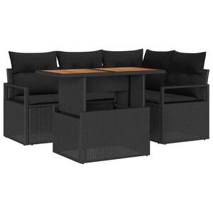 vidaXL Conjunto de sof&aacute; de jard&iacute;n 5 pcs Negro Polirat&aacute;n