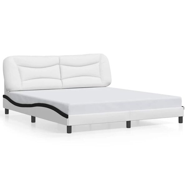 vidaXL Estructura de cama sin colch&oacute;n Hvar cuero sint&eacute;tico blanco y negro
