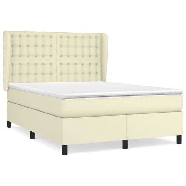 vidaXL Cama box spring con colch&oacute;n cuero sint&eacute;tico crema 140x200cm