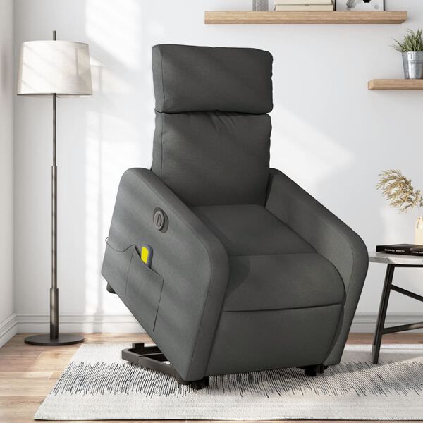 vidaXL Sill&oacute;n de masaje el&eacute;ctrico reclinable elevable tela gris oscuro