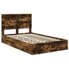 vidaXL Cama con almacenamiento con cabecera Roble ahumado 135 x 190 cm