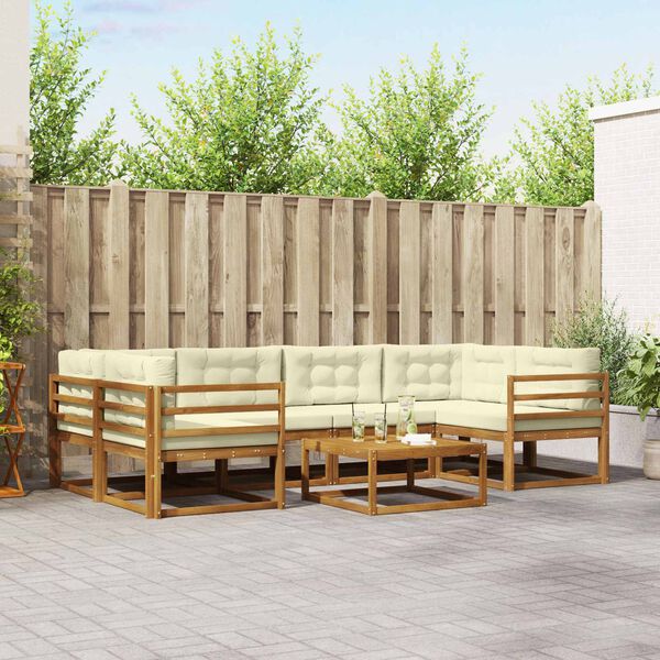 vidaXL Conjunto de sof&aacute;s de exterior con coj&iacute;n 7 pcs Natural y Crema