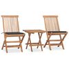 vidaXL Set comedor de jard&iacute;n plegable 3 piezas madera de teca cojines