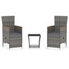 vidaXL Set de muebles de jard&iacute;n 3 pzas y cojines rat&aacute;n sint&eacute;tico gris