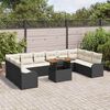 vidaXL Conjunto de sof&aacute; de jard&iacute;n con coj&iacute;n 11 pcs Negro y crema