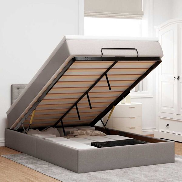 vidaXL Cama otomana con colch&oacute;n y luces LED tela gris taup&eacute; 120x190cm