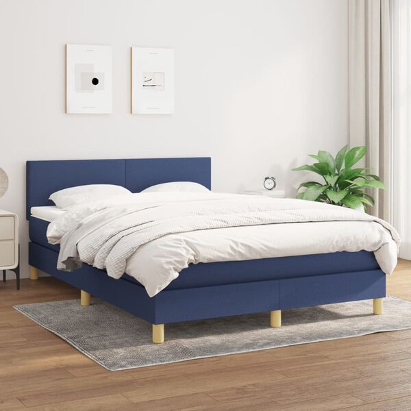 vidaXL Cama box spring con colch&oacute;n tela azul 140x190 cm