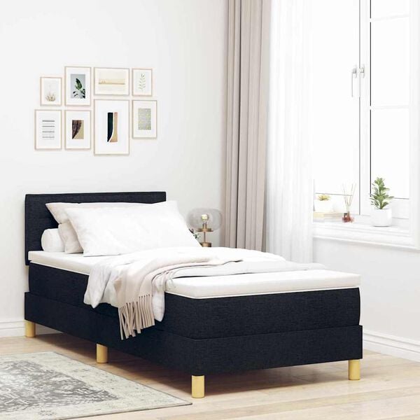 vidaXL Cama tipo Box Spring con colch&oacute;n Negro 100 x 200 cm tela