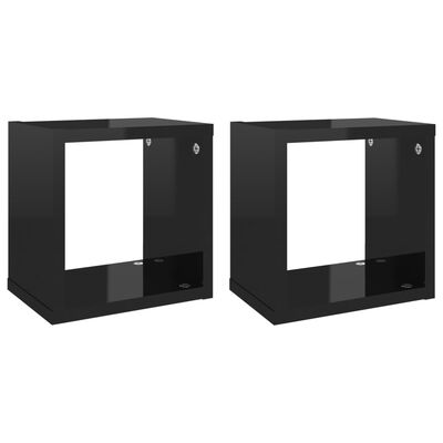 vidaXL Estantes cubo de pared 2 unidades negro brillo 22x15x22 cm