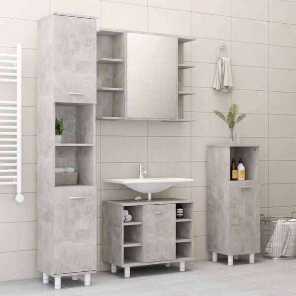 vidaXL Juego muebles de ba&ntilde;o 3 pzas madera de ingenier&iacute;a gris hormig&oacute;n
