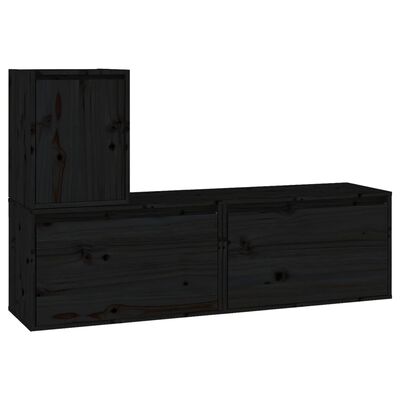vidaXL Muebles para TV 3 piezas madera maciza de pino negro