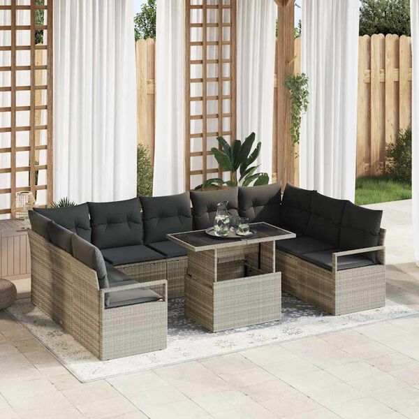 vidaXL Conjunto de sof&aacute; de jard&iacute;n 10 pcs Gris Claro Polirat&aacute;n
