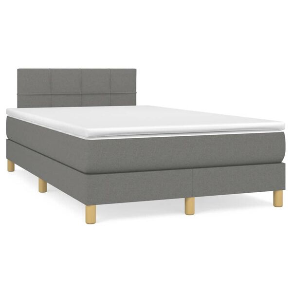 vidaXL Cama box spring con colch&oacute;n y LED tela marr&oacute;n oscuro 120x190 cm