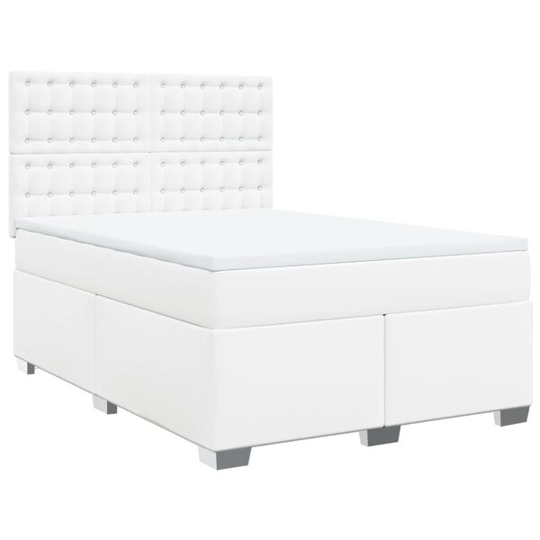 vidaXL Cama box spring con colch&oacute;n cuero sint&eacute;tico blanco 140x190 cm