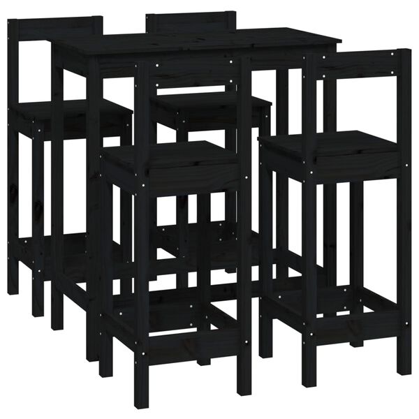 vidaXL Set de bar 5 piezas madera maciza de pino negro