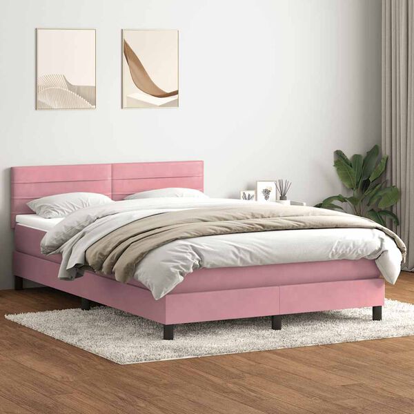 vidaXL Cama box spring con colch&oacute;n terciopelo rosa 140x220 cm