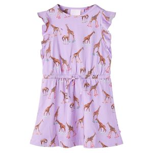 Vestido infantil mangas con volantes cord&oacute;n lila 104