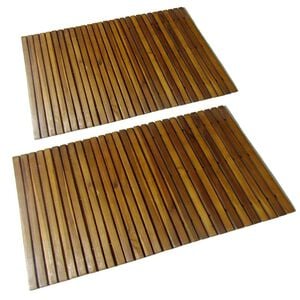 Set 2 alfombras de acacia para el ba&ntilde;o, 80 x 50 cm