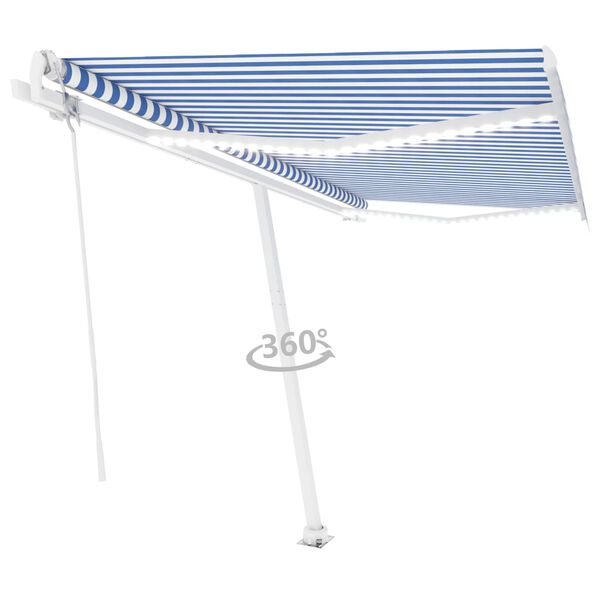 vidaXL Toldo autom&aacute;tico LED sensor de viento azul y blanco 450x300 cm