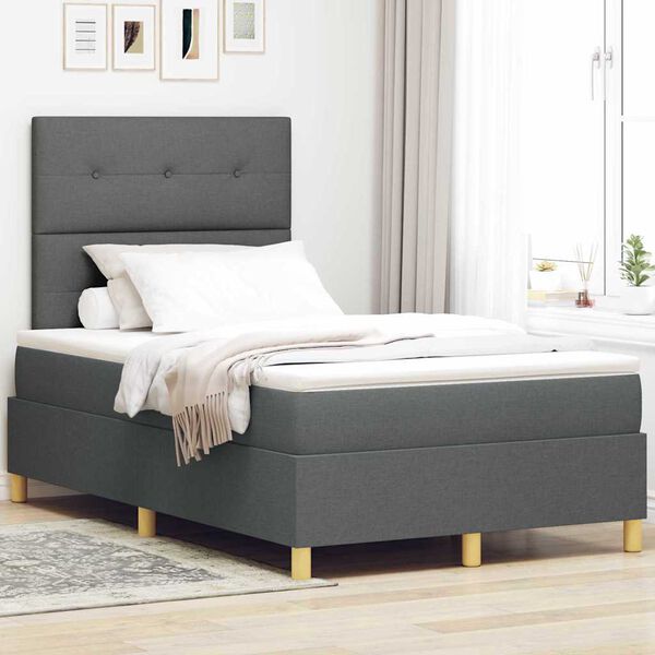 vidaXL Cama Box Spring LED con colch&oacute;n Gris oscuro 120 x 200 cm tela