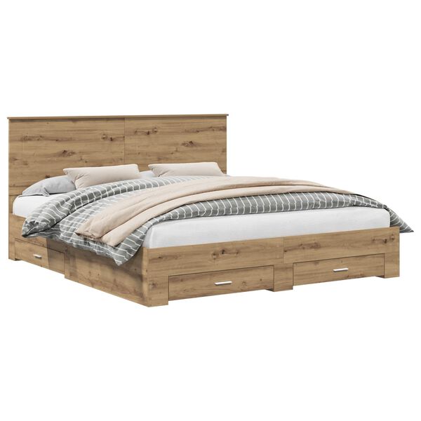 vidaXL Estructura de cama con cabecera Roble artesanal 180 x 200 cm