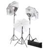 vidaXL Kit estudio fotogr&aacute;fico l&aacute;mparas, sombrillas, fondo y reflector
