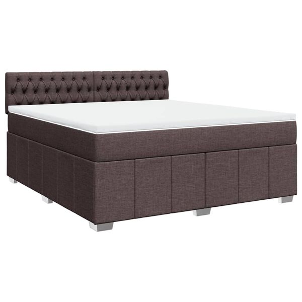 vidaXL Cama box spring con colch&oacute;n tela marr&oacute;n oscuro 180x200 cm