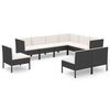vidaXL Set de muebles de jard&iacute;n 9 pzas cojines rat&aacute;n sint&eacute;tico negro
