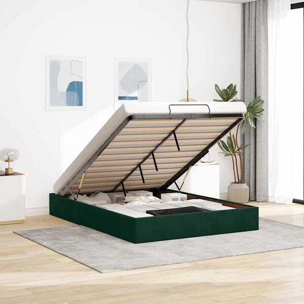 vidaXL Estructura de cama otomana sin colch&oacute;n verde oscuro 140x200 cm