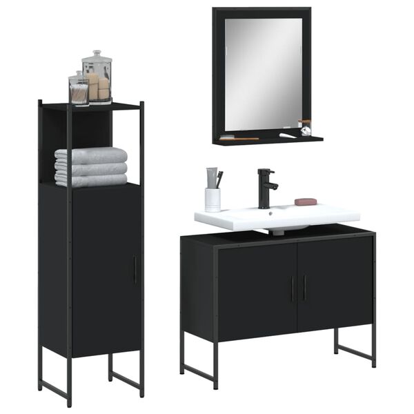 vidaXL Set de muebles de ba&ntilde;o 3 piezas madera contrachapada negro