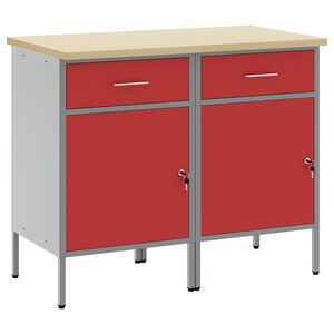 vidaXL Armario de trabajo con caj&oacute;n 2 pcs Rojo y Gris 100 x 55 x 85 cm