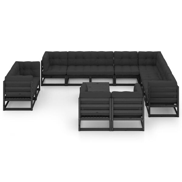 vidaXL Set de muebles de jard&iacute;n 13 pzas con cojines madera pino negro