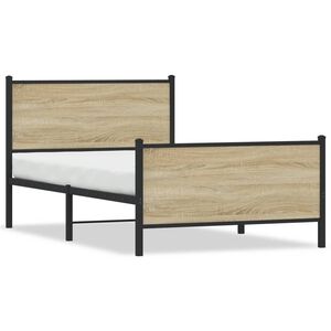 vidaXL Estructura de cama sin colch&oacute;n metal roble Sonoma 107x203 cm