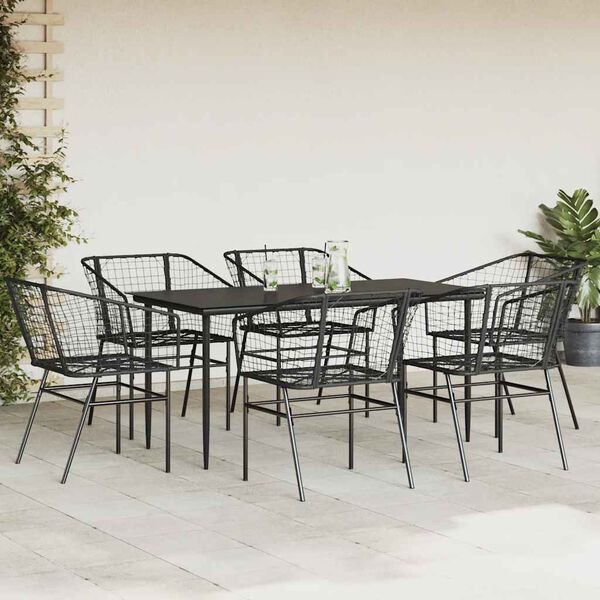 vidaXL Juego de comedor jard&iacute;n 7 piezas rat&aacute;n sint&eacute;tico negro