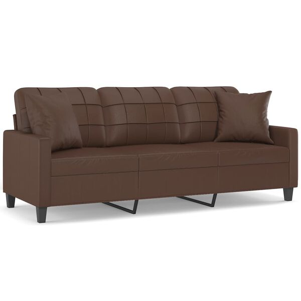 vidaXL Sof&aacute; 3 plazas almohadas y cojines cuero sint&eacute;tico marr&oacute;n 180 cm