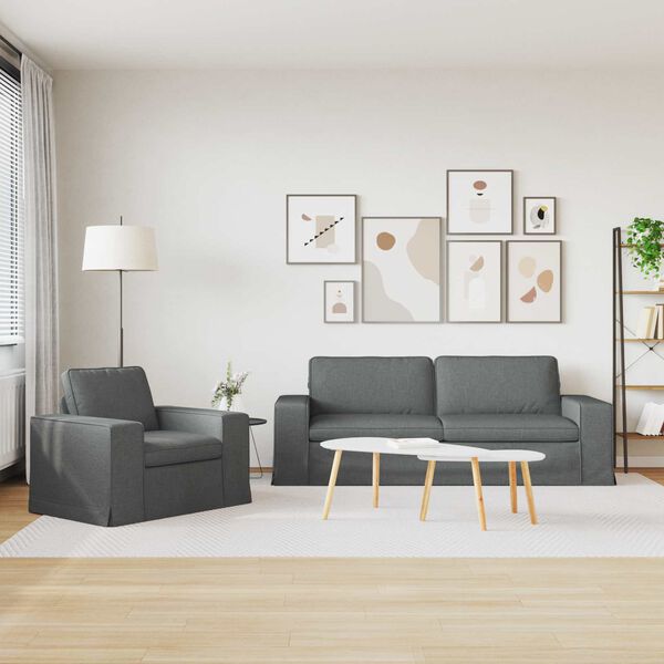 vidaXL Juego de Sof&aacute; 2 pcs Gris oscuro 222 x 80 x 82 cm tela
