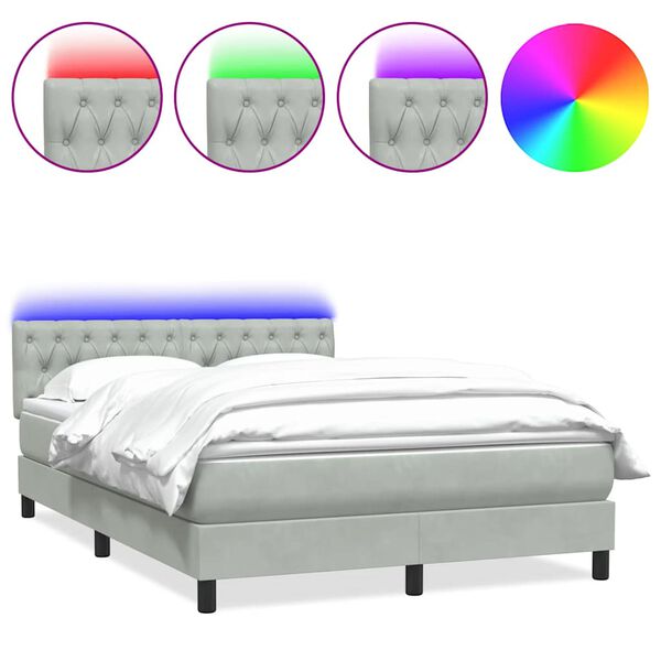 vidaXL Cama box spring con colch&oacute;n y LED terciopelo gris claro 160x220 cm