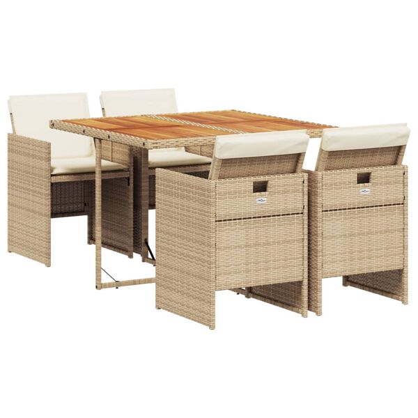 vidaXL Set comedor de jardín 5 pzas con cojines ratán sintético beige