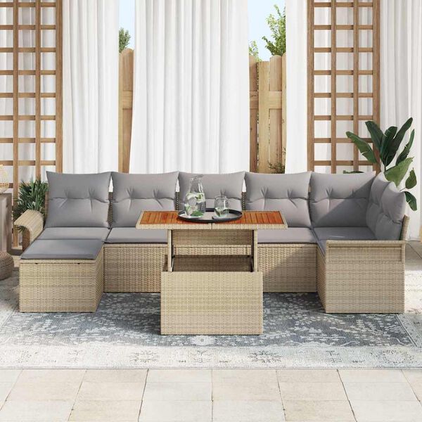 vidaXL Conjunto de sof&aacute; de jard&iacute;n con coj&iacute;n 8 pcs beige y gris claro