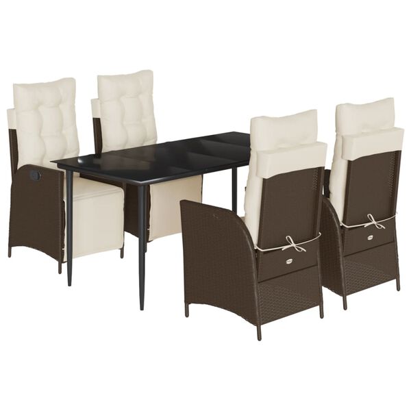 vidaXL Set comedor de jard&iacute;n 5 piezas y cojines rat&aacute;n sint&eacute;tico marr&oacute;n