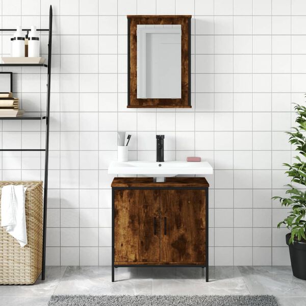 vidaXL Set de muebles ba&ntilde;o 2 pzas madera contrachapada roble ahumado