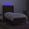 vidaXL Cama box spring colch&oacute;n y luces LED tela marr&oacute;n oscuro 80x200cm
