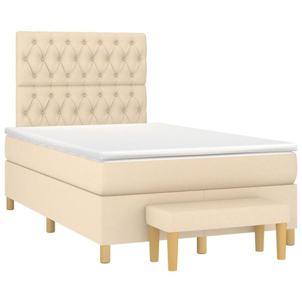 vidaXL Cama box spring con colch&oacute;n tela color crema 120x200 cm